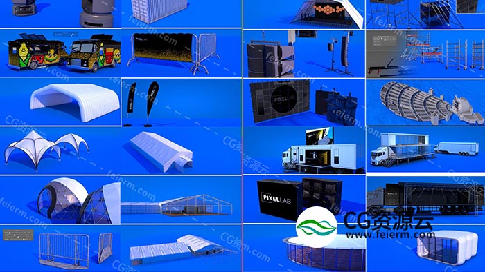 C4D预设-45个户外展览会展模型预设