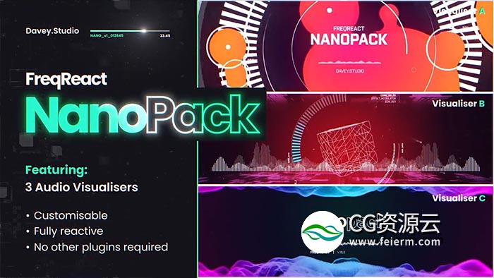 AE模板-动感炫酷的音频可视化视觉特效动画 FreqReact Nano Pack