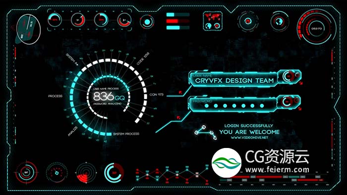 AE模板-未来高科技科HUD元素UI界面动画