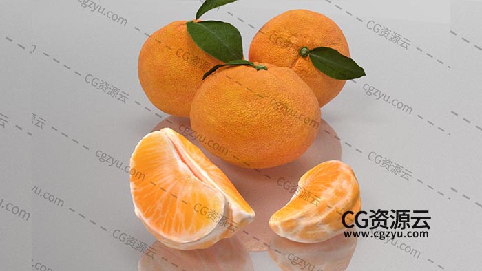 3D模型-带叶的橘子芦柑桔子水果C4D模型