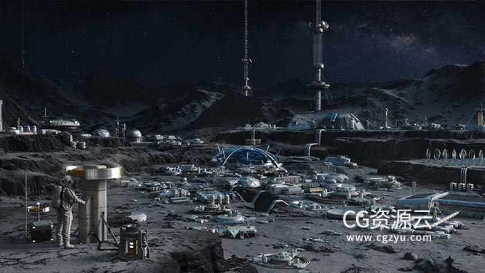 3D模型-科幻月球火星基地实验室建筑楼房设施